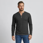 Langarmshirt für Herren aus Jersey mit Knopfleiste im Regular Fit Schwarz 2