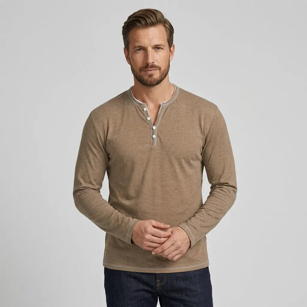 Langarmshirt für Herren aus Jersey mit Knopfleiste im Regular Fit Khaki 3