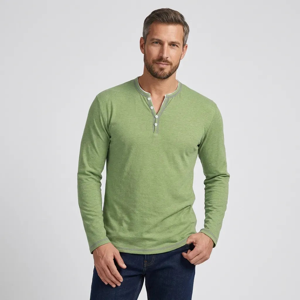 Langarmshirt für Herren aus Jersey mit Knopfleiste im Regular Fit Grün 4
