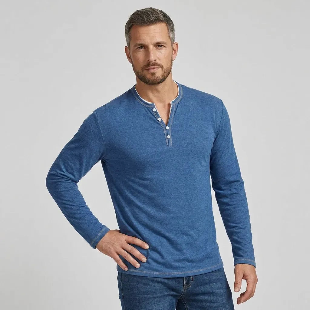 Langarmshirt für Herren aus Jersey mit Knopfleiste im Regular Fit Blau 5