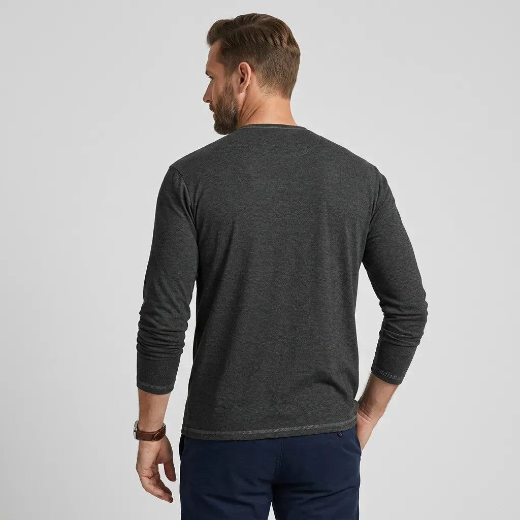 Langarmshirt für Herren aus Jersey mit Knopfleiste im Regular Fit Schwarz 6