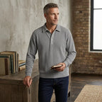 Langarmshirt für Herren im lockeren Schnitt mit Knopfleiste im eleganten Stil Grau 1