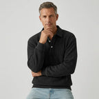 Langarmshirt für Herren im lockeren Schnitt mit Knopfleiste im eleganten Stil Schwarz 4