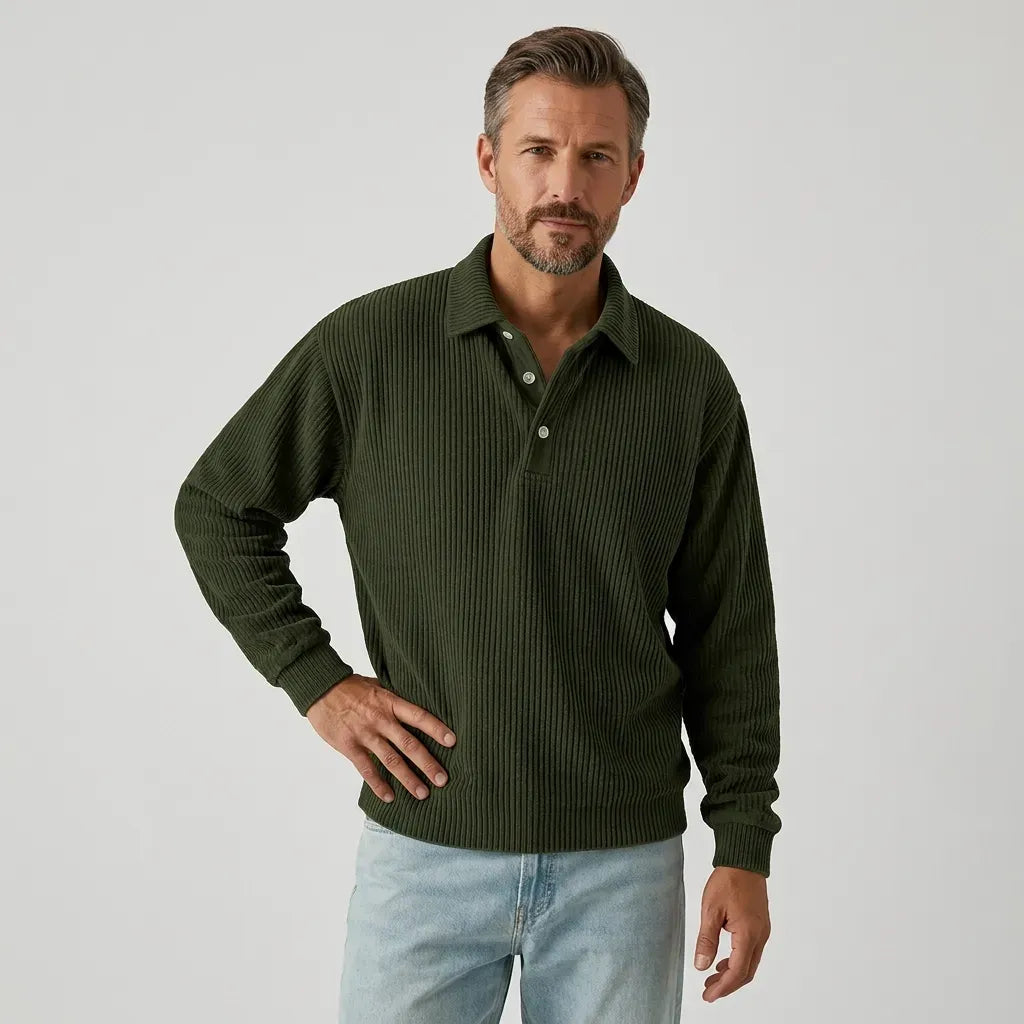 Langarmshirt für Herren im lockeren Schnitt mit Knopfleiste im eleganten Stil Grün 8