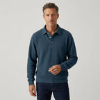 Langarmshirt für Herren im lockeren Schnitt mit Knopfleiste im eleganten Stil Dunkelblau 9