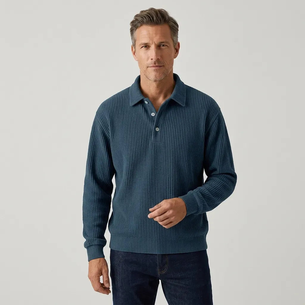 Langarmshirt für Herren im lockeren Schnitt mit Knopfleiste im eleganten Stil Dunkelblau 9