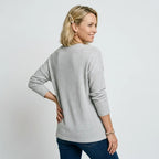 Langarmshirt für Damen in lockerer Passform mit Knopfleiste im eleganten Stil Grau 2