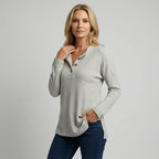 Langarmshirt für Damen in lockerer Passform mit Knopfleiste im eleganten Stil Grau 3