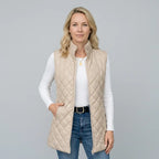Lange Weste für Damen im glänzenden Look für Outdoor Beige 2