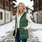 Lange Weste für Damen im Stepp-Design mit Kapuze in ärmelloser Form Grün 2