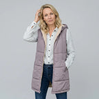 Lange Weste für Damen im Stepp-Design mit Kapuze in ärmelloser Form Hellbraun 5