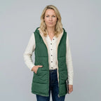 Lange Weste für Damen im Stepp-Design mit Kapuze in ärmelloser Form Grün 7