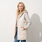 Lange Weste für Damen im Stepp-Design mit Kapuze in ärmelloser Form Weiß 9