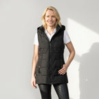 Lange Weste für Damen mit Kapuze in taillierter Form für den Herbst Schwarz 1