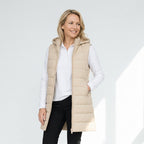 Lange Weste für Damen mit Kapuze in warmer Ausführung als Steppweste Beige 11