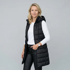 Lange Weste für Damen mit Kapuze in warmer Ausführung als Steppweste Schwarz 12