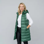 Lange Weste für Damen mit Kapuze in warmer Ausführung als Steppweste Grün 7
