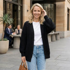 Langer Cardigan für Damen im Oversize-Schnitt aus Grobstrick im lässigen Stil Schwarz 1