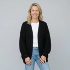 Langer Cardigan für Damen im Oversize-Schnitt aus Grobstrick im lässigen Stil Schwarz 3