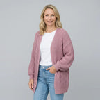 Langer Cardigan für Damen im Oversize-Schnitt aus Grobstrick im lässigen Stil Rosa 4