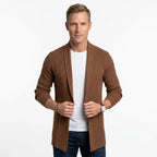 Langer Cardigan für Herren mit Schalkragen aus Feinstrick im eleganten Stil Braun 3