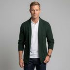 Langer Cardigan für Herren mit Schalkragen aus Feinstrick im eleganten Stil Dunkelgrün 7