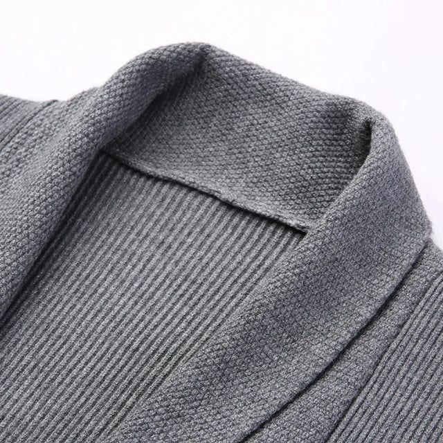 Langer Cardigan für Herren mit Schalkragen aus Feinstrick im eleganten Stil Grau 8