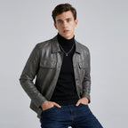 Hemdjacke für Herren mit Coating und Druckknöpfen