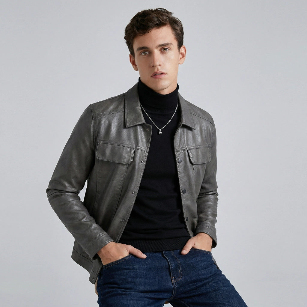 Hemdjacke für Herren mit Coating und Druckknöpfen