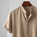 Leinenhemd für Herren in Kurzarm mit Stehkragen für den Sommer Beige 3