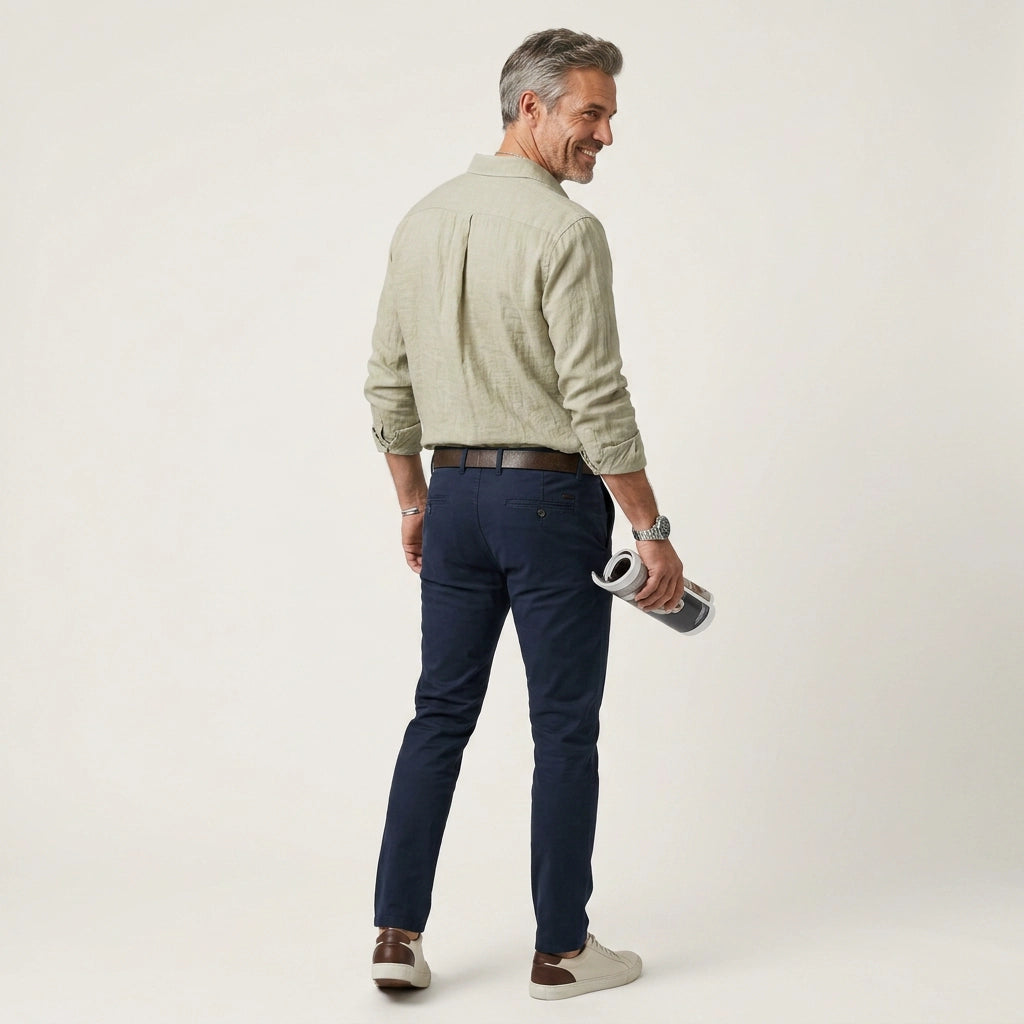 Leinenhemd für Herren in langer Form im Regular Fit für den Sommer Beige 3