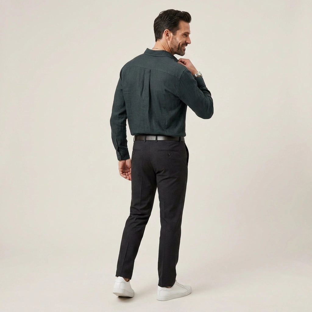 Leinenhemd für Herren in langer Form im Regular Fit für den Sommer Schwarz 4