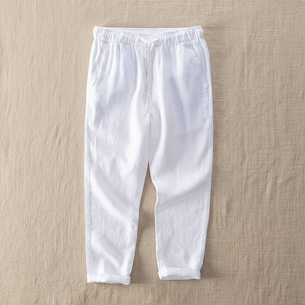 Leinenhose für Herren in lockerer Passform mit Gummibund im lässigen Stil Weiß 9
