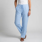 Leinenhose für Damen mit weitem Bein mit Gummibund für den Sommer Blau 1