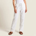Leinenhose für Damen mit weitem Bein mit Gummibund für den Sommer Weiß 3