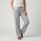 Leinenhose für Damen mit weitem Bein mit Gummibund für den Sommer Grau 4