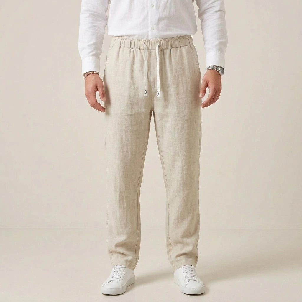Leinenhose für Herren im lockeren Schnitt mit Kordelzug Beige 1