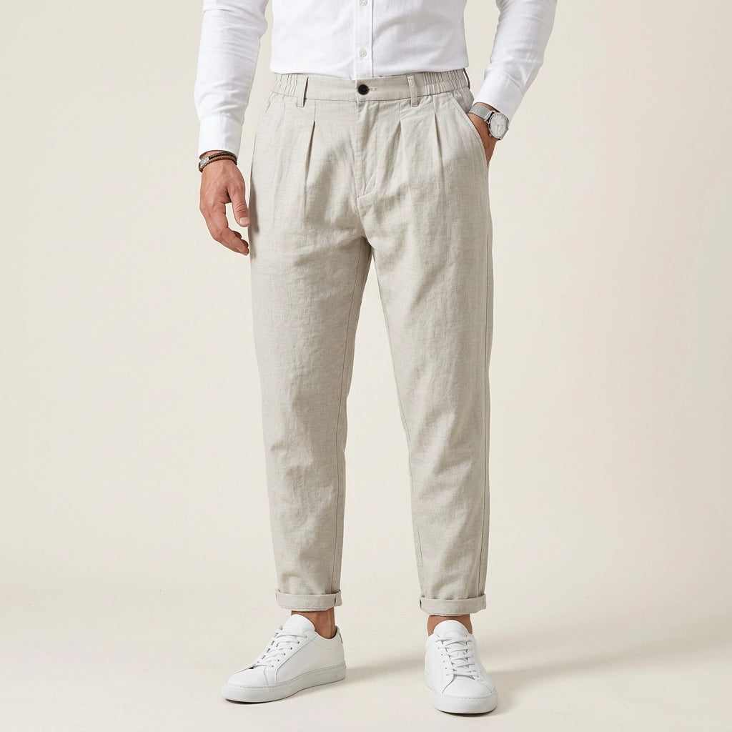 Leinenhose für Herren im lockeren Tapered Schnitt mit angenehmem Tragegefühl Sandbeige 1