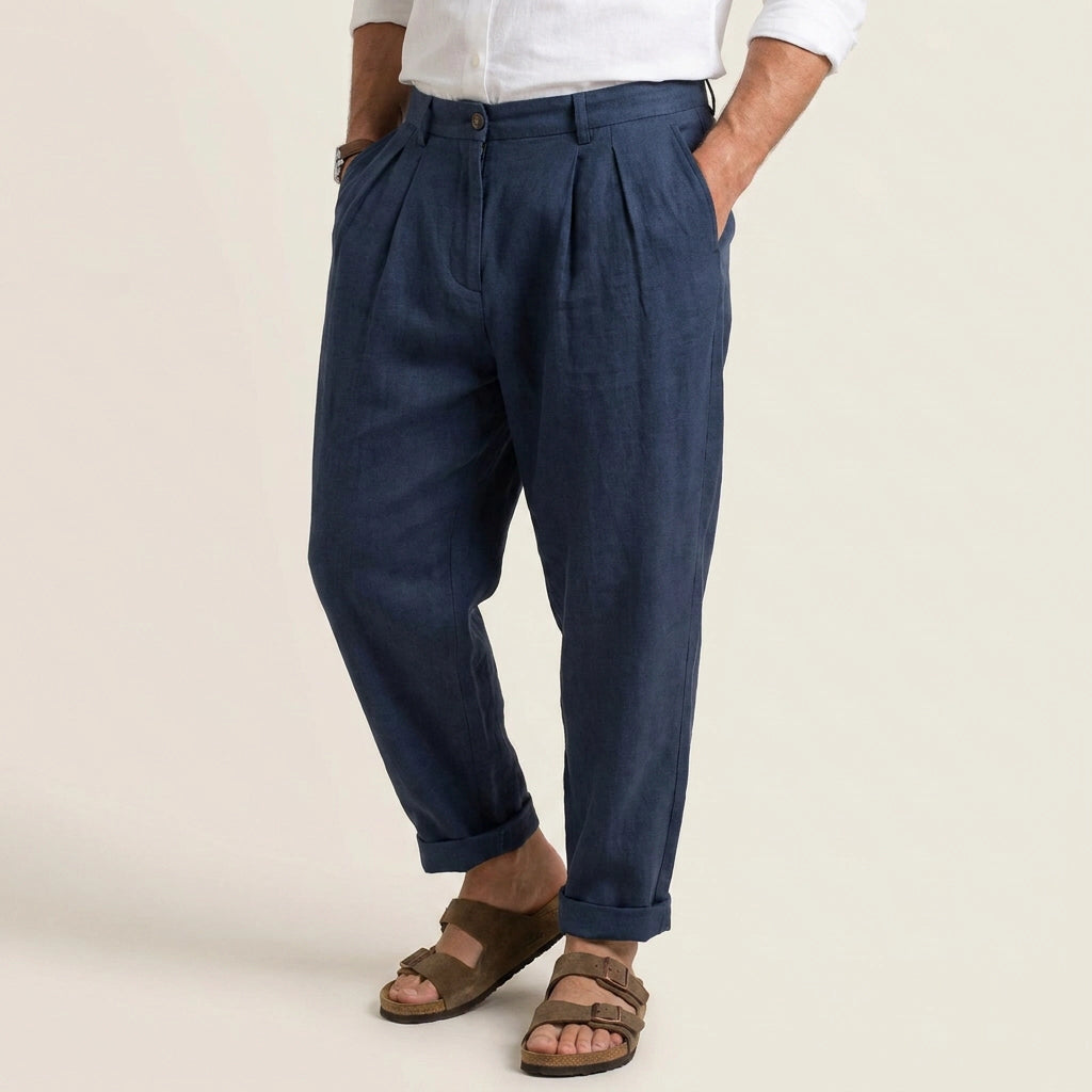 Leinenhose für Herren in weiter Passform für den Sommer Blau 13