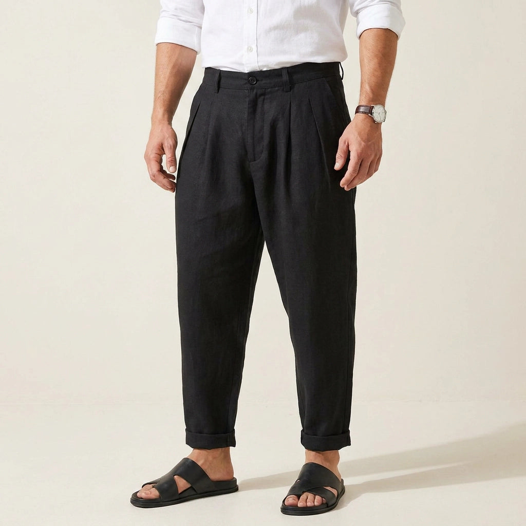 Leinenhose für Herren in weiter Passform für den Sommer Schwarz 14