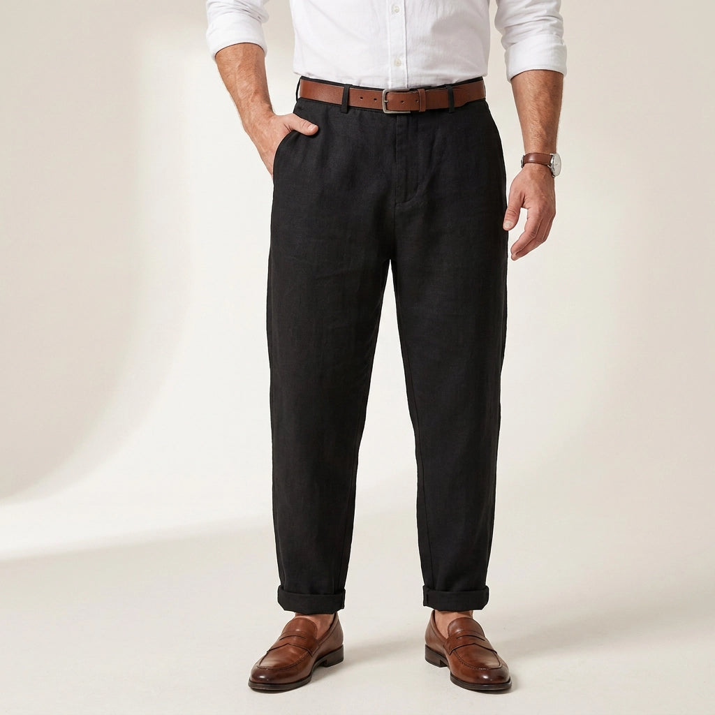 Leinenhose für Herren in weiter Passform für den Sommer Schwarz 6