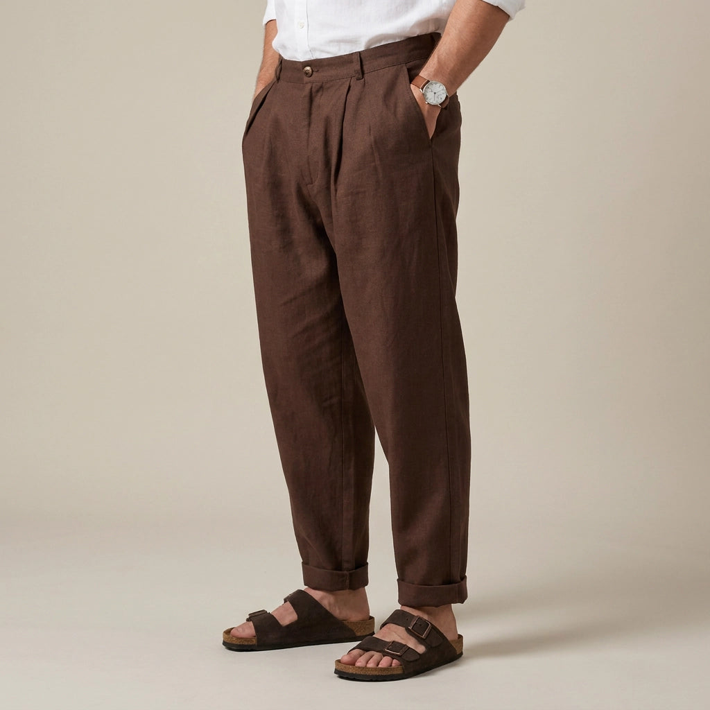Leinenhose für Herren in weiter Passform für den Sommer Braun 9