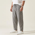 Sommerhose für Herren im Barrel Fit mit Kordelzug und gestreiftem Design Dunkelgrau 1
