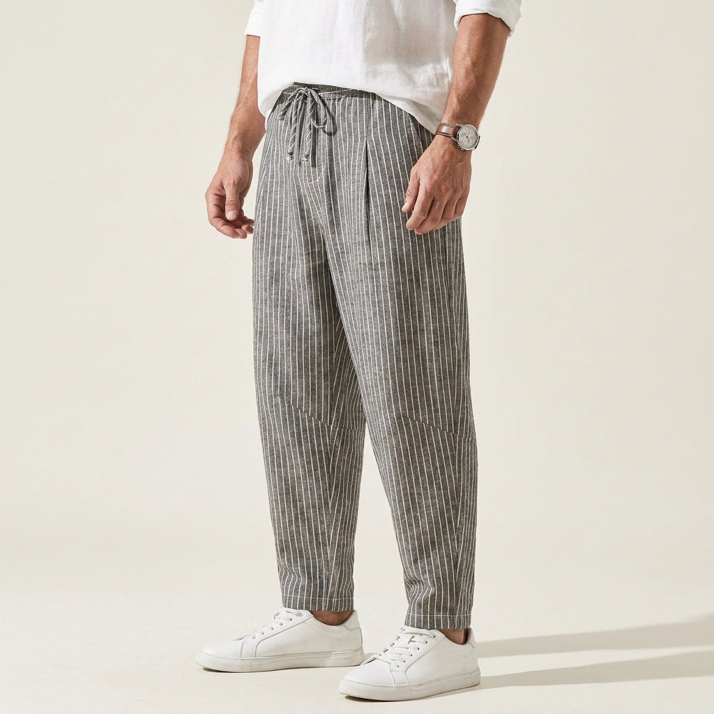 Sommerhose für Herren im Barrel Fit mit Kordelzug und gestreiftem Design Dunkelgrau 1