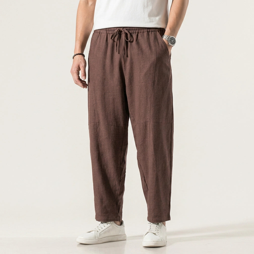 Leinenhose für Herren Tapered mit Kordelzug Braun 2