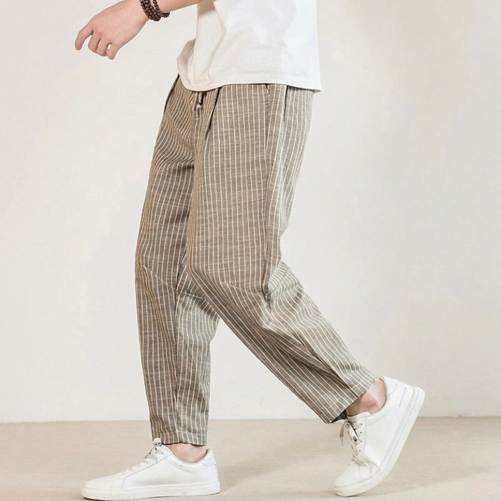 Sommerhose für Herren im Barrel Fit mit Kordelzug und gestreiftem Design Khaki 2