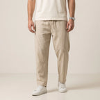 Leinenhose für Herren Tapered mit Kordelzug Beige 3