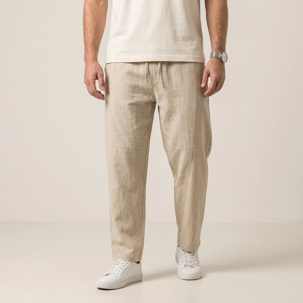 Leinenhose für Herren Tapered mit Kordelzug Beige 3