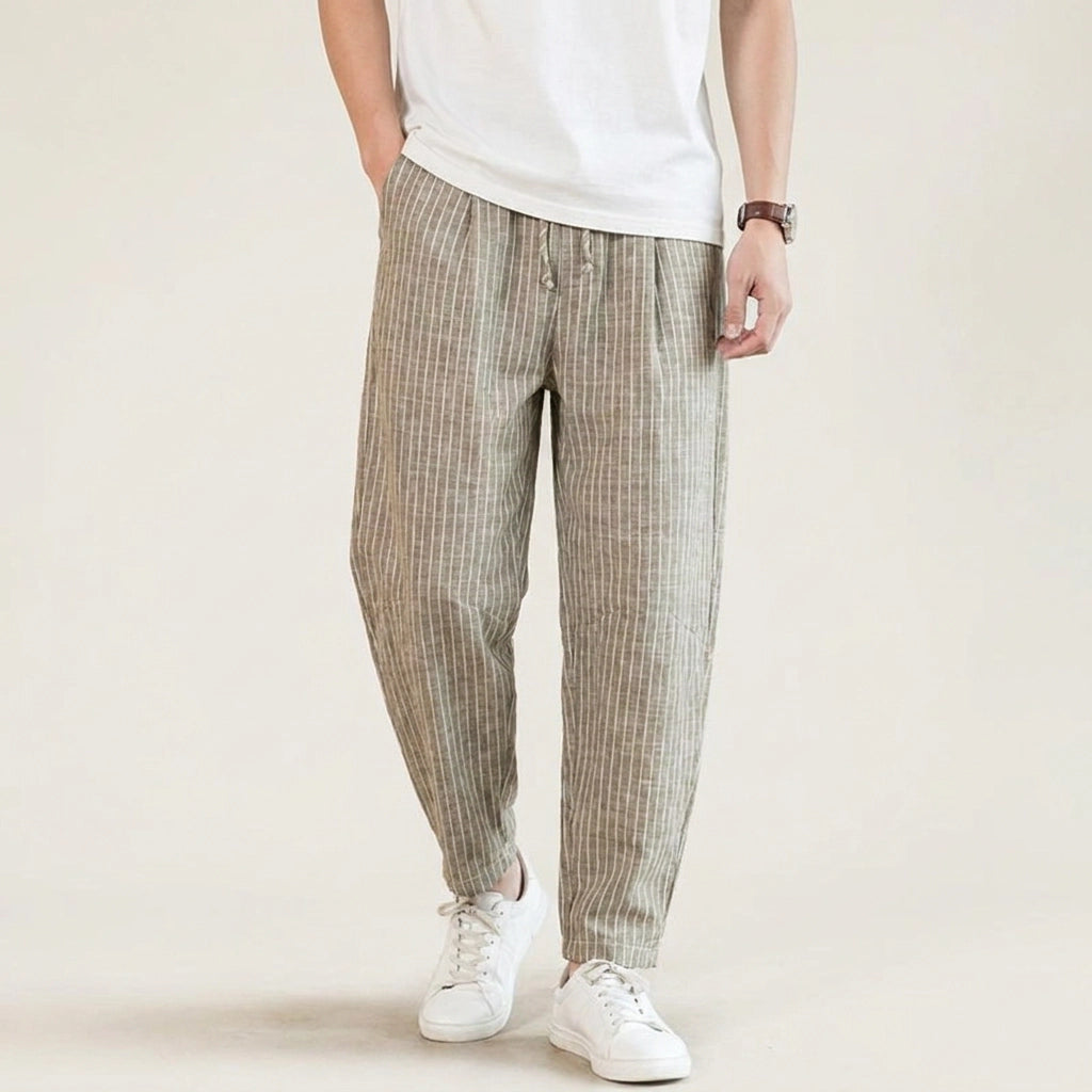 Sommerhose für Herren im Barrel Fit mit Kordelzug und gestreiftem Design Khaki 3