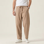Leinenhose für Herren Tapered mit Kordelzug Khaki 4